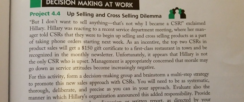 DECISION MAKING AT WORK Project 4.4 Up Selling