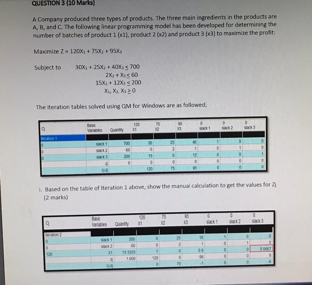 QUESTION 3 (10 Marks) A Company produced three