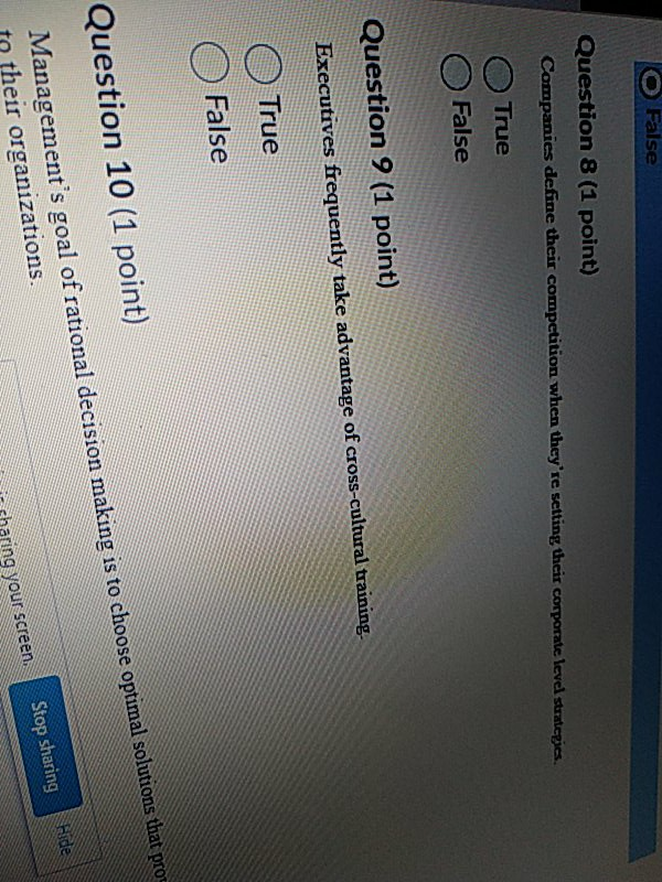 O False Question 8 (1 point) Companies define