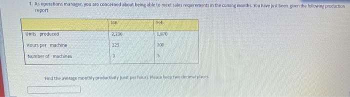 1. As operations manager, you are concerned about