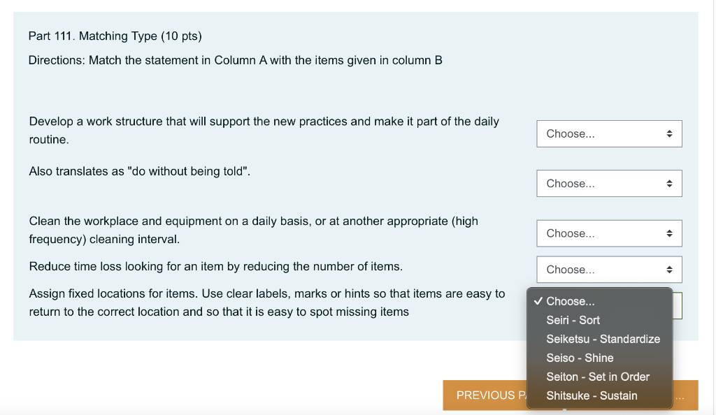 Part 111. Matching Type (10 pts) Directions:
