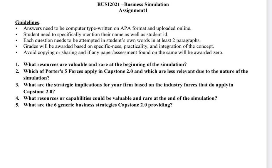 Assignment 1 Guidelines: - Answers need to be