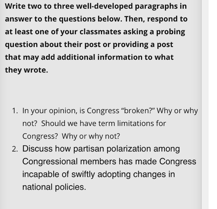 Write two to three well-developed paragraphs in