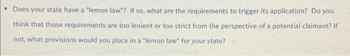 Does your state have a "lemon law"? If so, what