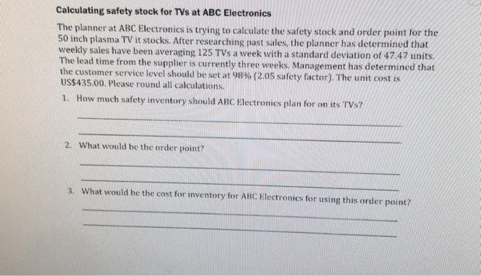 Calculating safety stock for TVs at ABC
