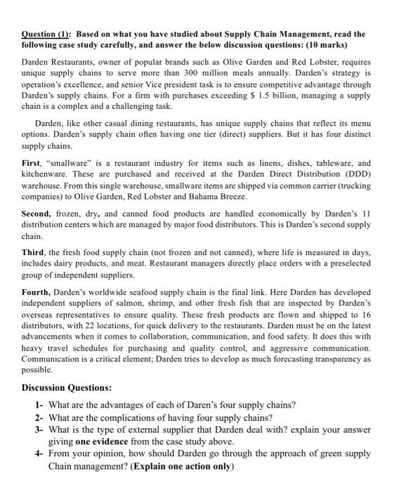 Question (1): Based on what you have studied