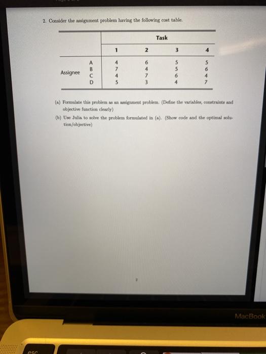 2. Consider the assignment problem having the