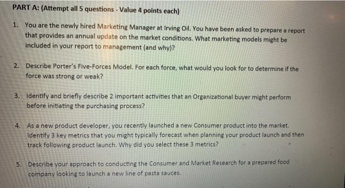 PART A: (Attempt all 5 questions - Value 4 points