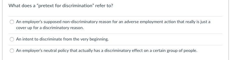 What does a "pretext for discrimination" refer