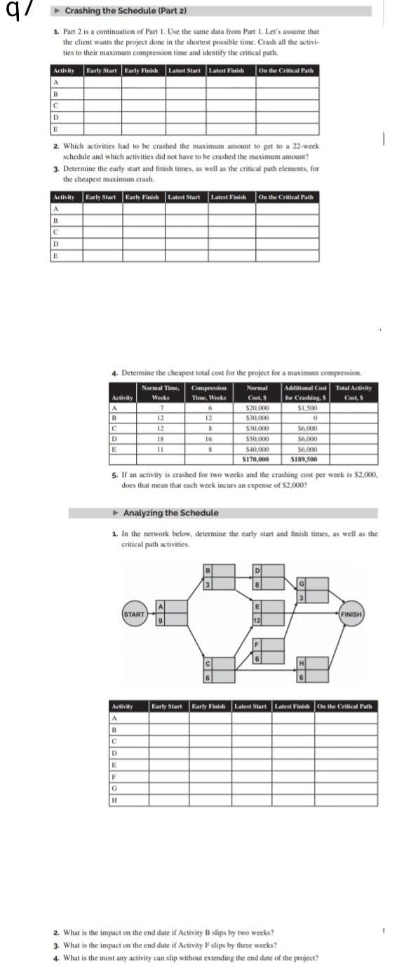 cv Crashing the Schedule (Part 2) 1. Part 2 is a