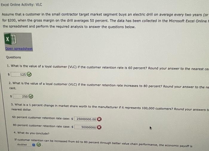Excel Online Activity: VLC Assume that a customer