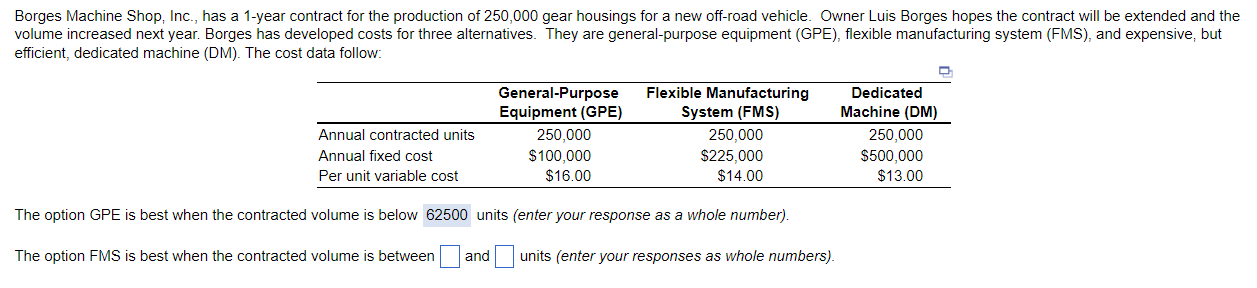 Borges Machine Shop, Inc., has a 1-year contract