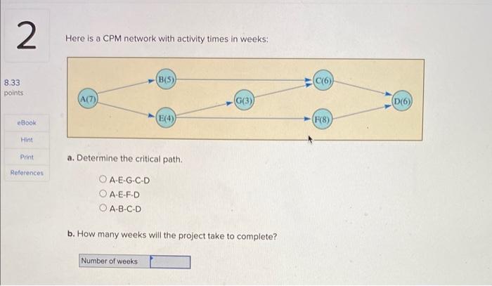 Here is a CPM network with activity times in