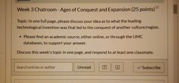Week 3 Chatroom - Ages of Conquest and Expansion