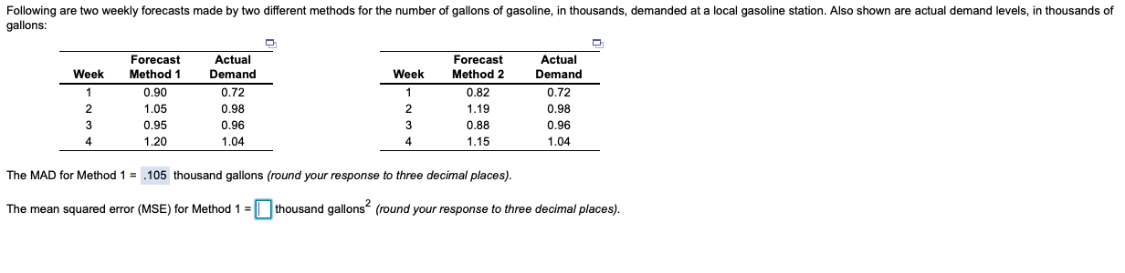 **Please also do MSE for Method 2** Thank you!