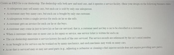 Create an ERD for a car dealership. The