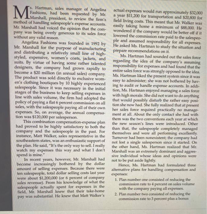 - s. Hartman, sales manager of Angelina actual