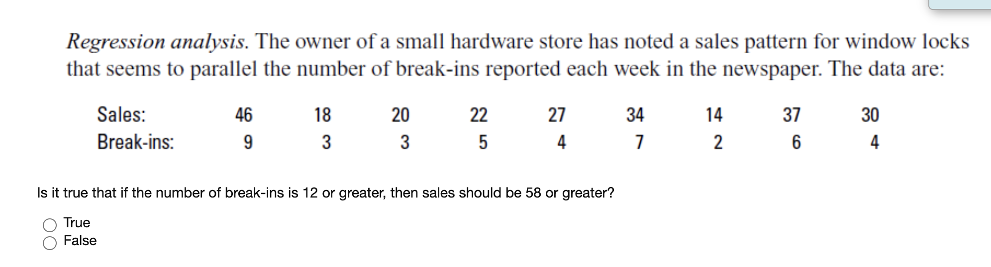 Regression analysis. The owner of a small