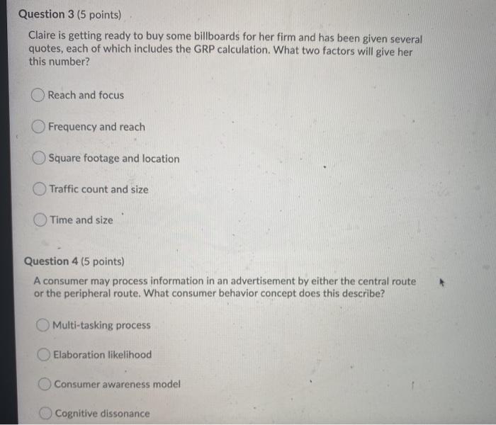 HELP PLEase Question 3 (5 points) Claire is