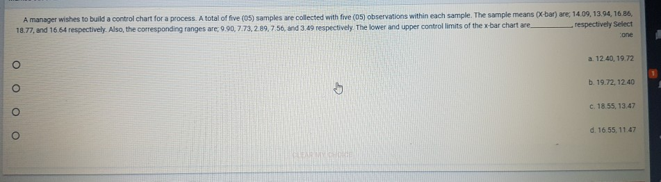 A manager wishes to build a control chart for a