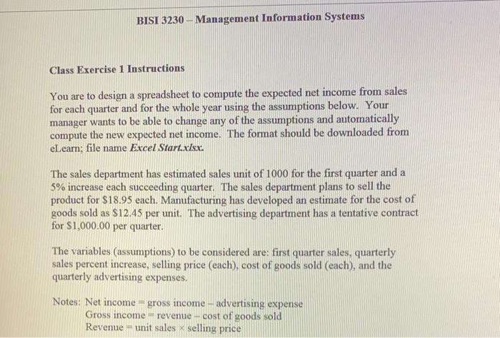 BISI 3230 - Management Information Systems Class