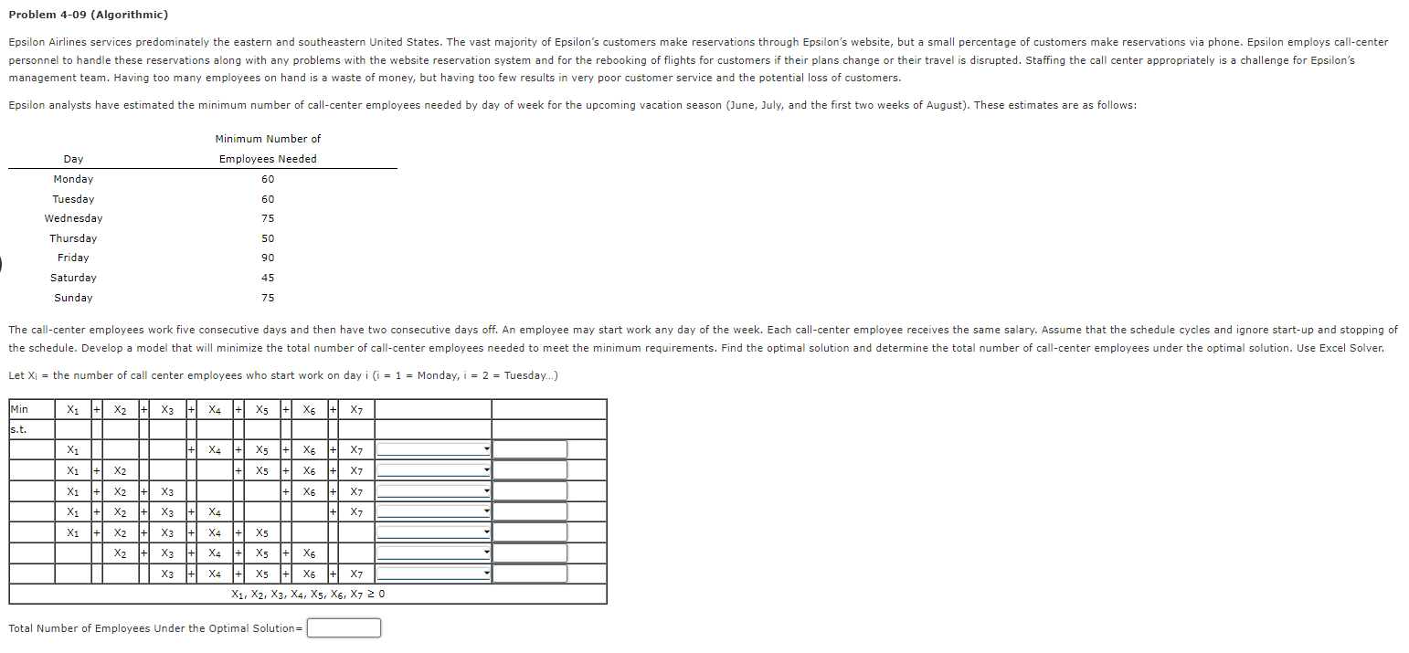 Problem 4-09 (Algorithmic) Epsilon Airlines