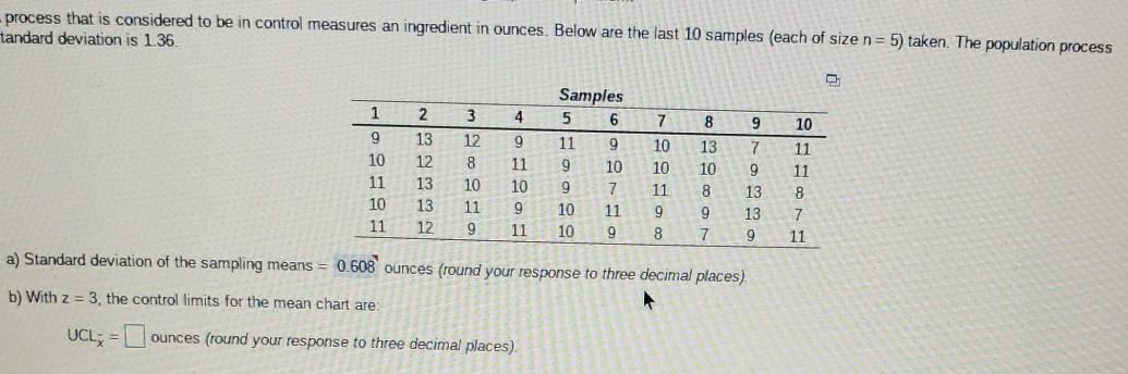 b.with z=3, the control limits for the mean chart