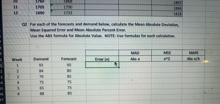 kindly provide full formulas ! 10 11 12 1760 1705