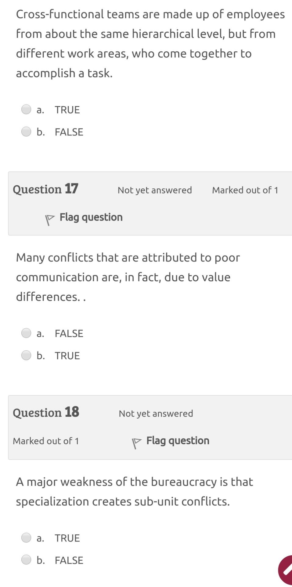 Cross-functional teams are made up of employees
