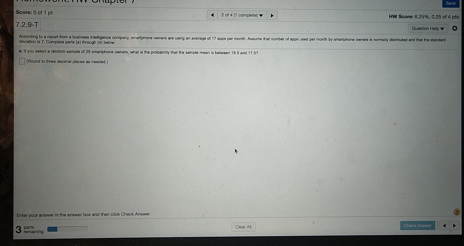 Save Score: 0 of 1 pt 2 of 4 (1 complete) HW