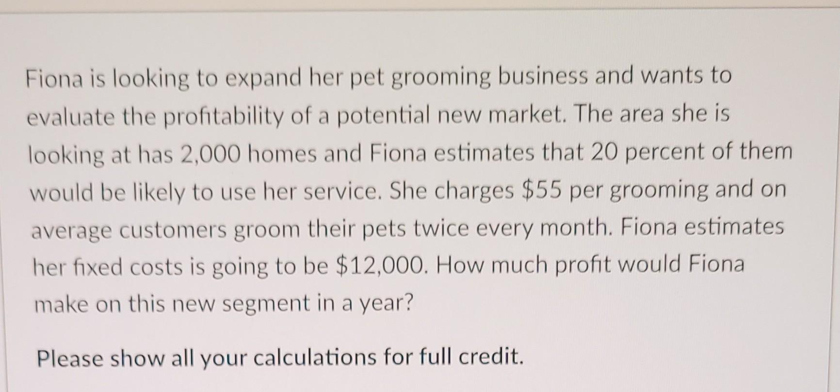 Fiona is looking to expand her pet grooming