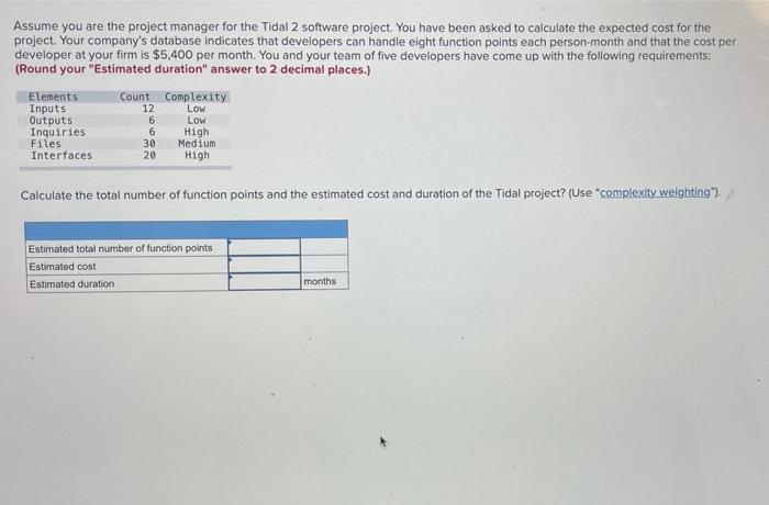 Assume you are the project manager for the Tidal