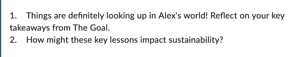 FROM THE BOOK, "THE GOAL" CHAPTERS 29 40 Answer