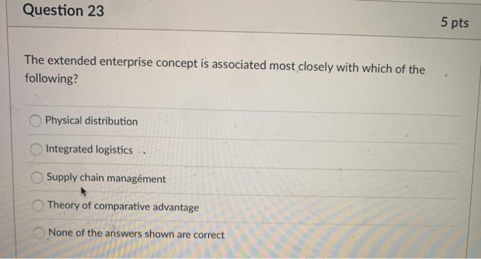 Question 23 5 pts The extended enterprise concept