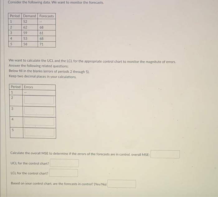 fill in the blanks Consider the following data.