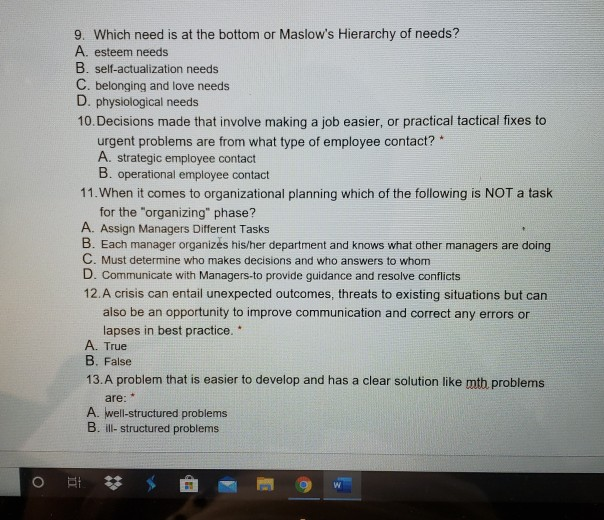 9. Which need is at the bottom or Maslow's