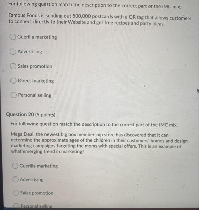 For following question match the description to