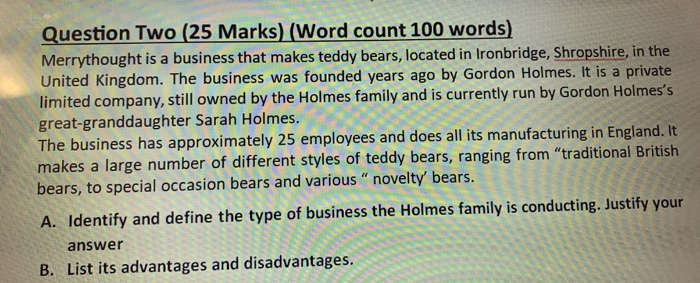 Question Two (25 Marks) (Word count 100 words)