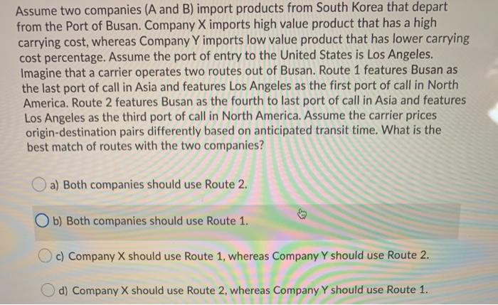 Assume two companies (A and B) import products