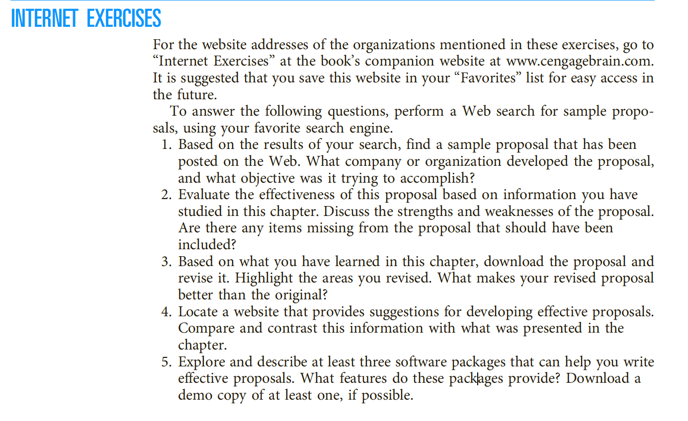 INTERNET EXERCISES For the website addresses of
