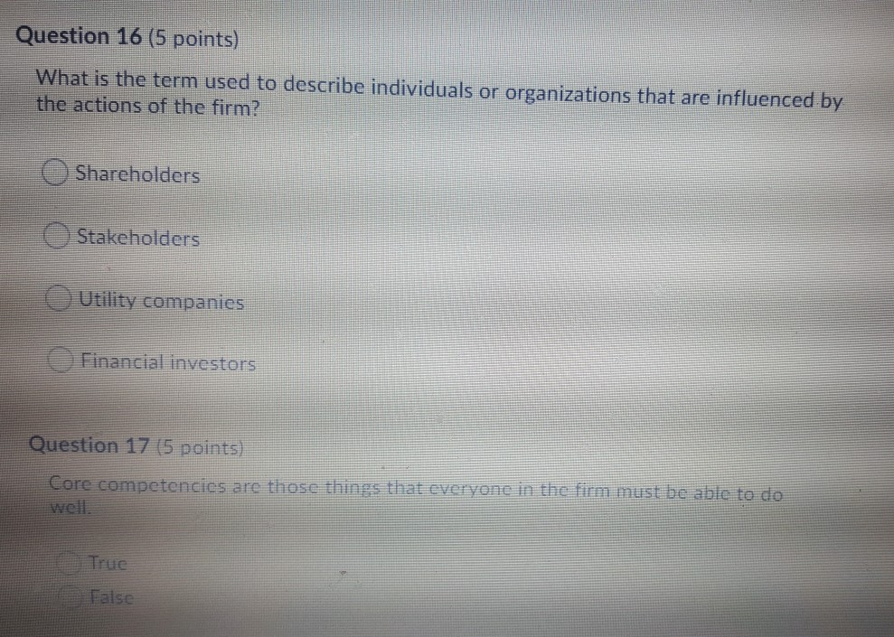 Question 16 (5 points) What is the term used to