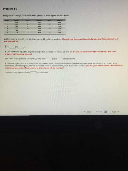 Problem 3-7 Freight car loadings over an 18 week