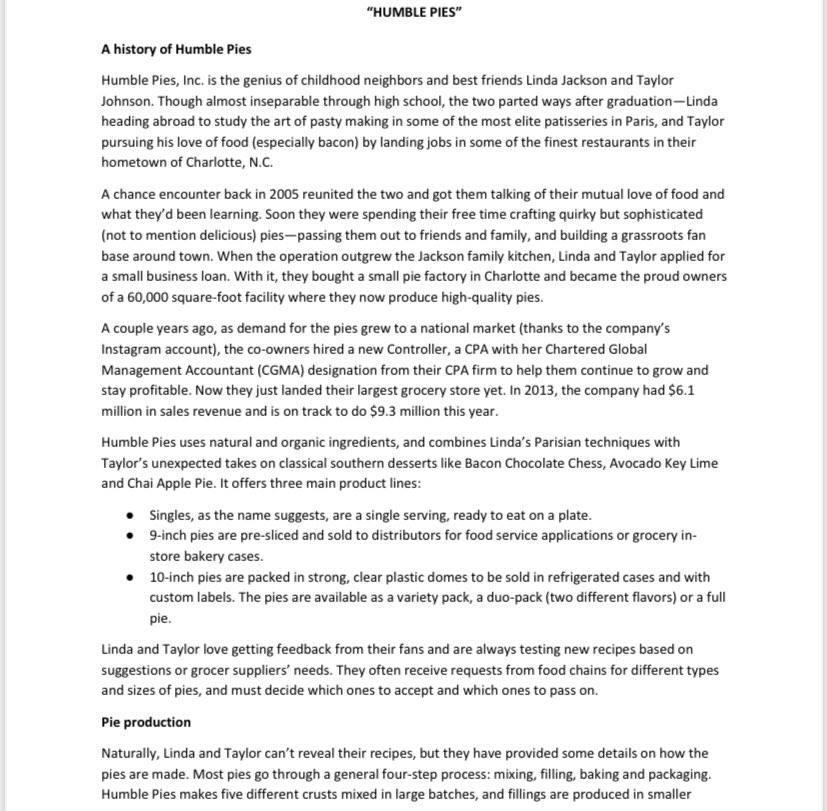 Need answer to number 4 thank you! "HUMBLE PIES"