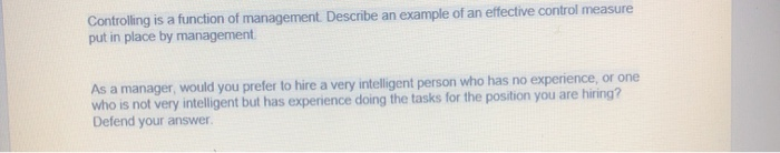 Controlling is a function of management Describe