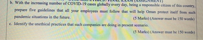 QUESTION 2 (15 MARKS) The world is in a pandemic
