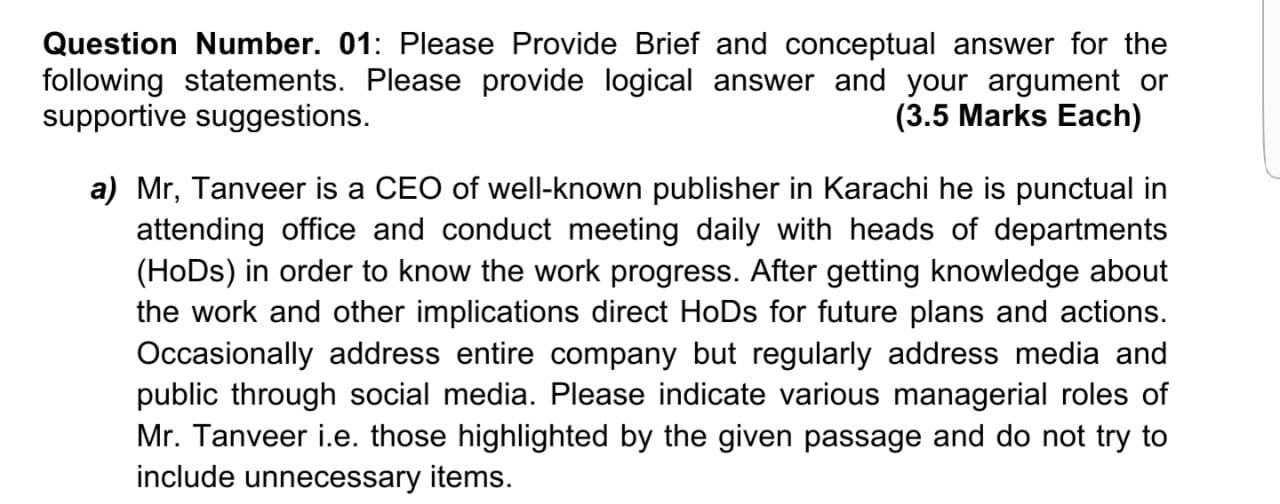 Subject: (Principles of Management) Note: Please