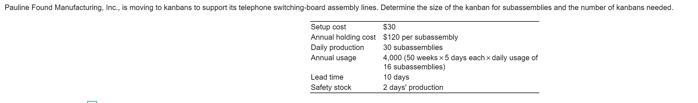 Kanban container size = 63 units (round your