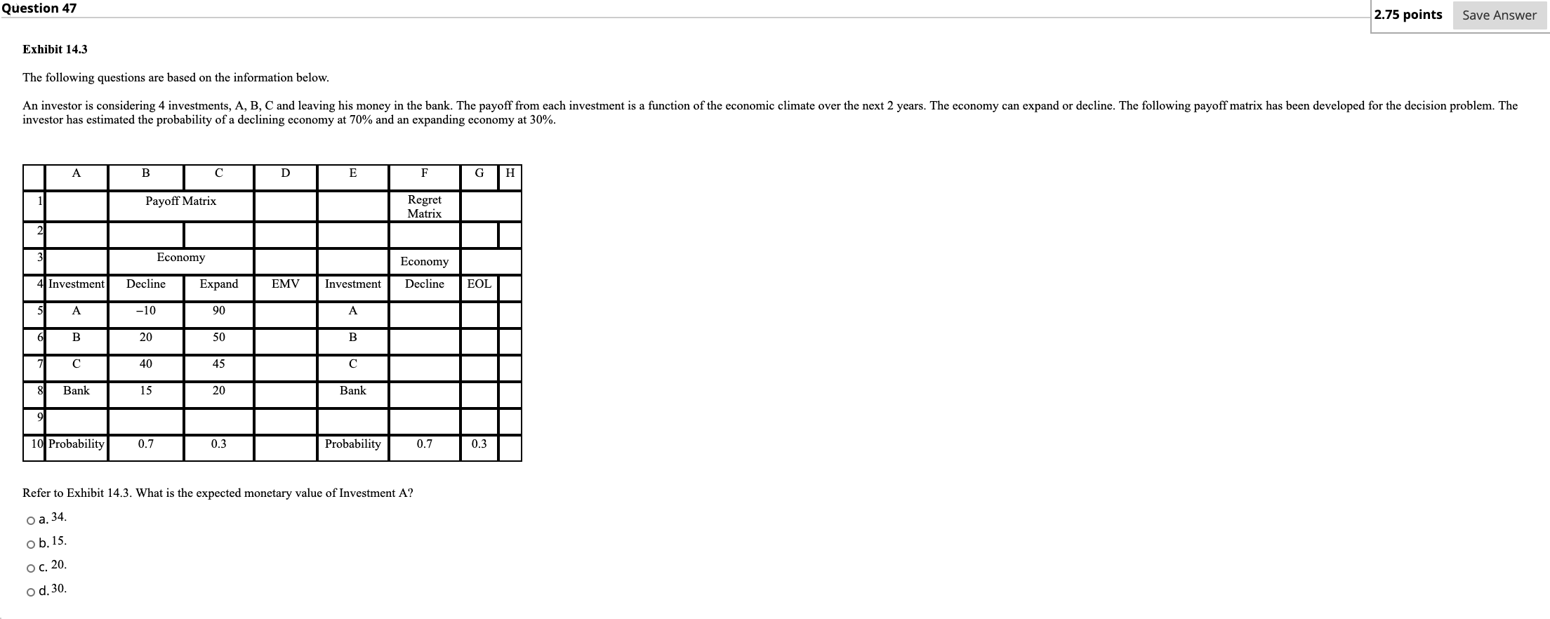 93 Question 47 2.75 points Save Answer Exhibit