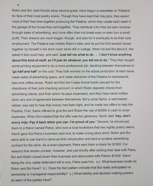 Business Law Class 4. Robin and Boi, best friends