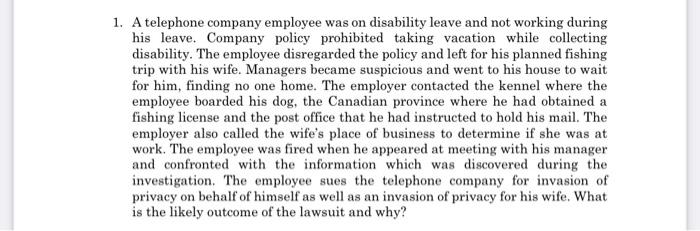 1. A telephone company employee was on disability